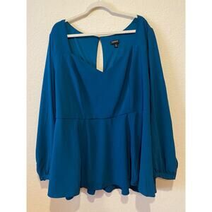 Torrid Emerald Blue Peplum Top Empire Waist Long Sleeve Size 5X Sweetheart Neck